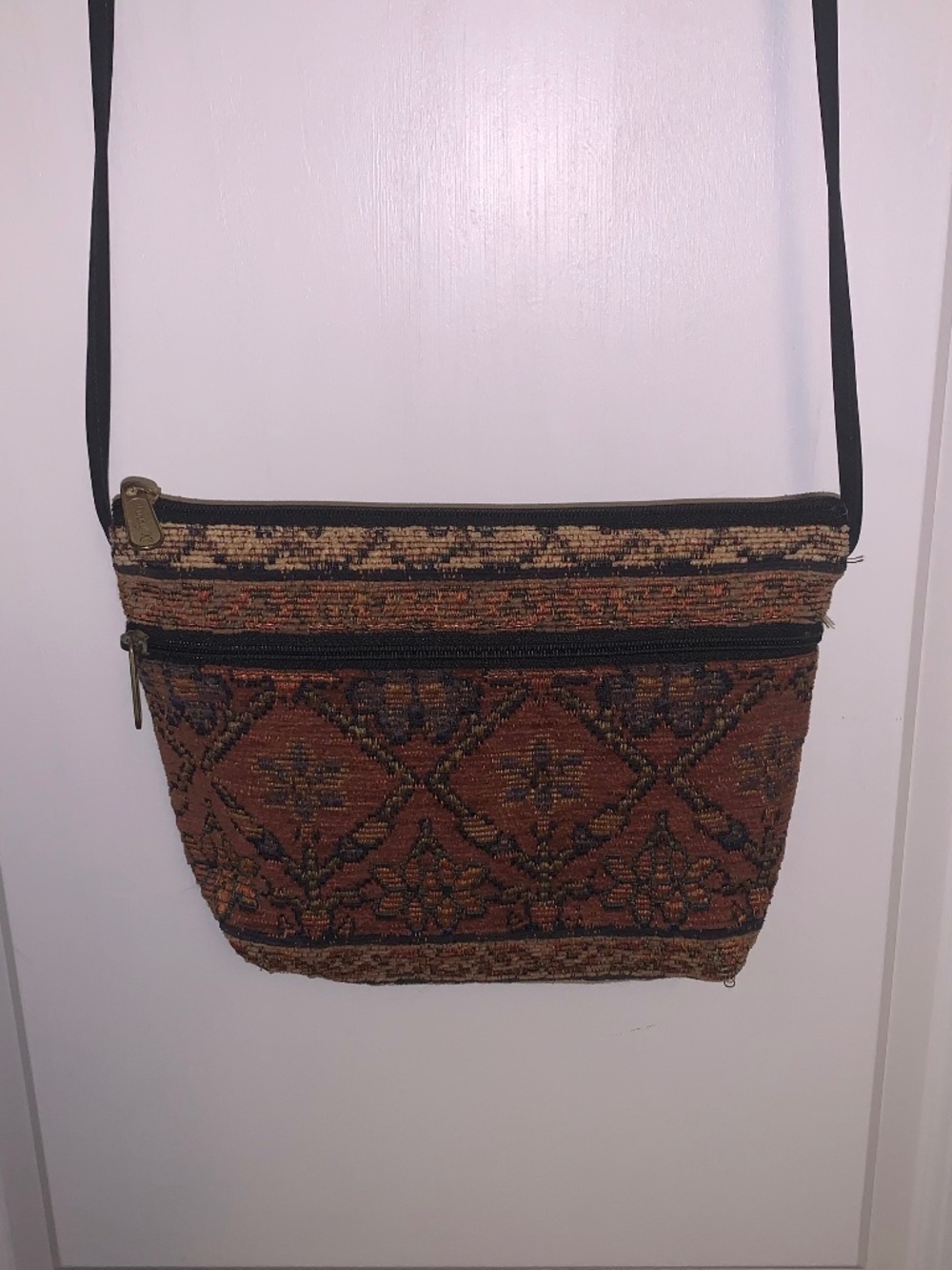 Orange Brown Tan Tapestry Crossbody Bag Small Bag Artsy Bag Cottage Purse
